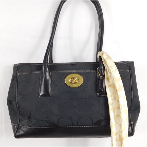 Coach Hampton Black Monogram Canvas Leather Trim Satchel - Picture 1 of 13
